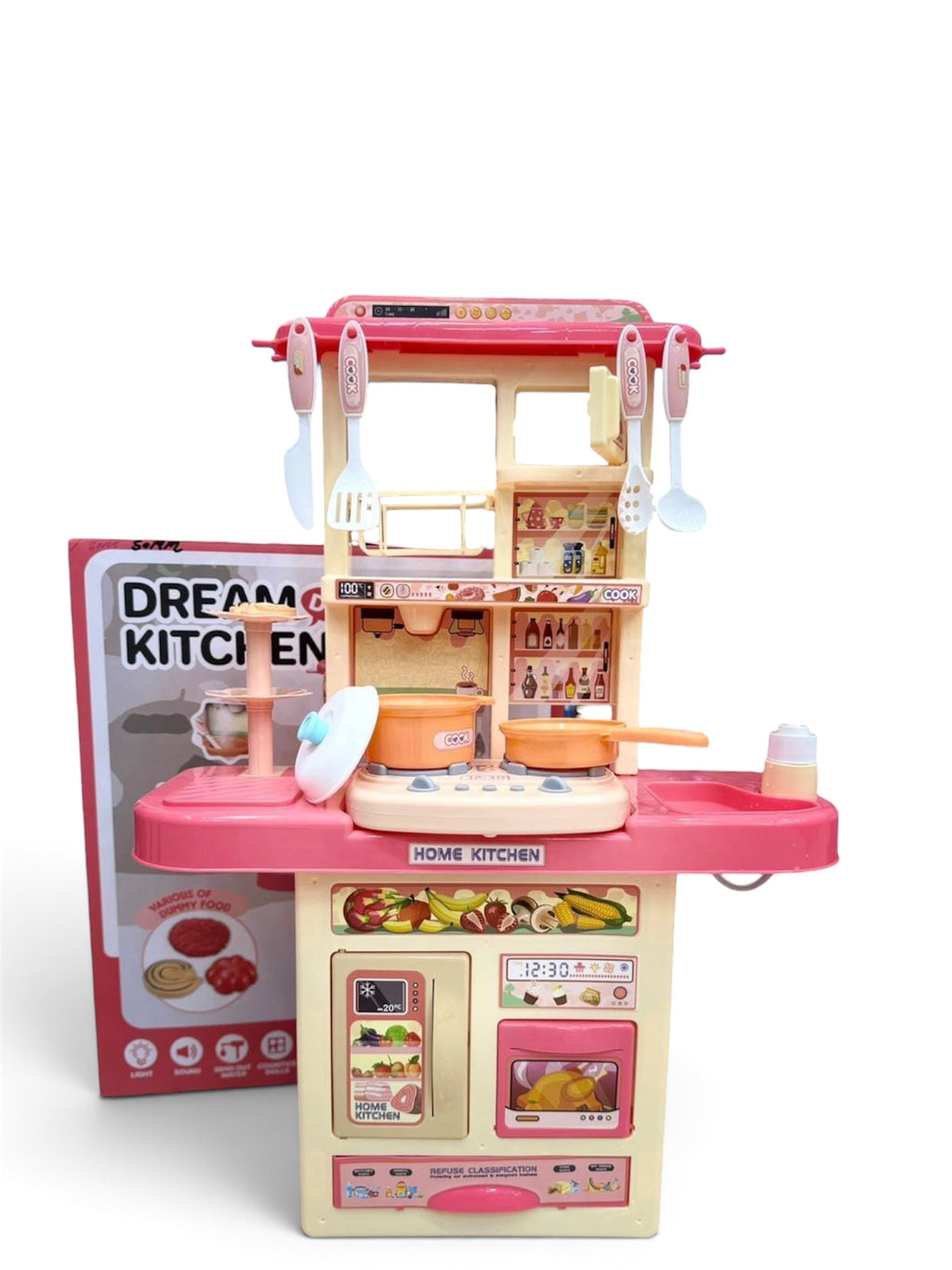 Kids Dream DIY Kitchen Playset | Pretend Cooking Kitchen Set with Lights, Sounds, Water Spray & Accessories.