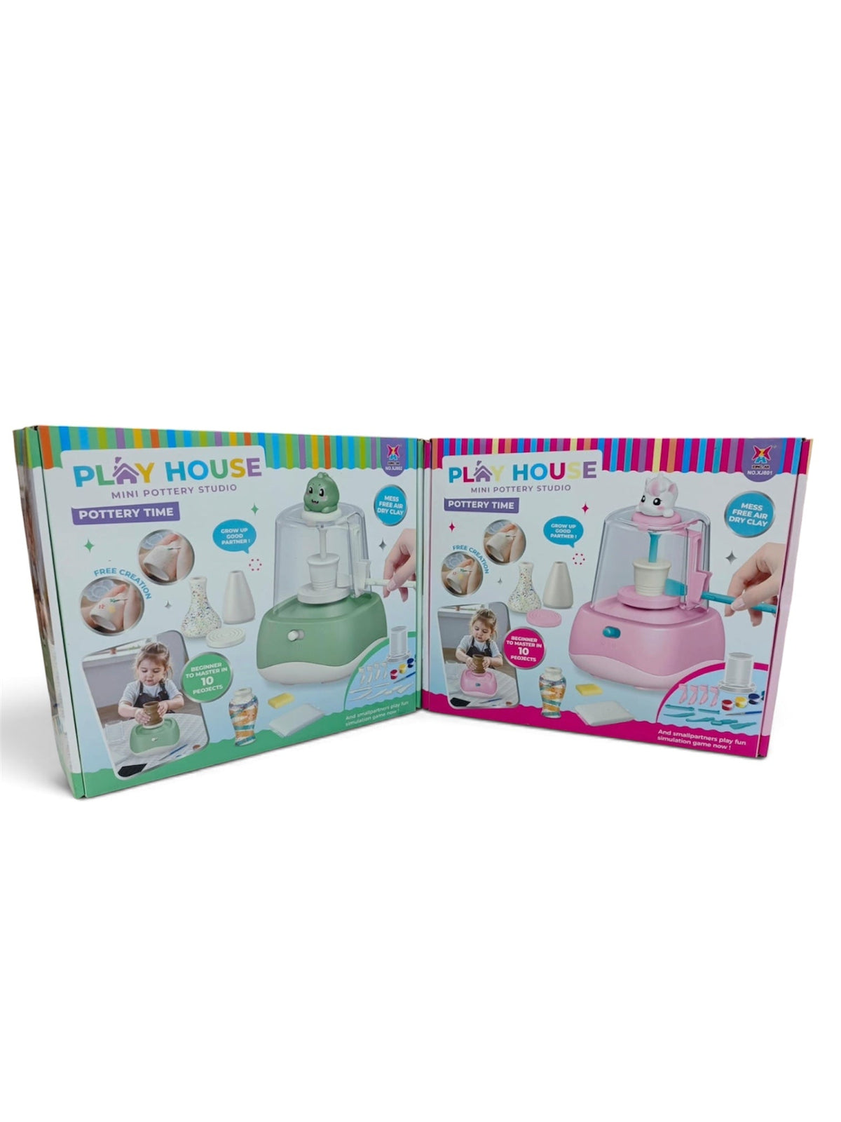 Play House Mini Pottery Studio, includes a mess-free pottery machine, air-dry clay, molding tools, and vibrant paint colors