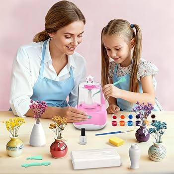 Play House Mini Pottery Studio, includes a mess-free pottery machine, air-dry clay, molding tools, and vibrant paint colors