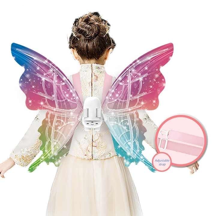 Light Up Fairy Wings for Girls - Electric Acousto-Optic Elf Wings with Flapping Movement, Music & Rainbow LED Lights