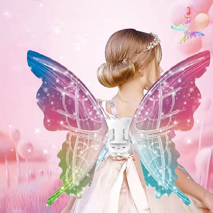 Light Up Fairy Wings for Girls - Electric Acousto-Optic Elf Wings with Flapping Movement, Music & Rainbow LED Lights