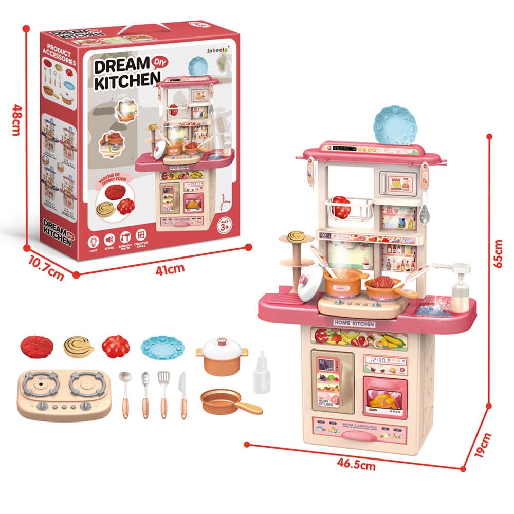 Kids Dream DIY Kitchen Playset | Pretend Cooking Kitchen Set with Lights, Sounds, Water Spray & Accessories.