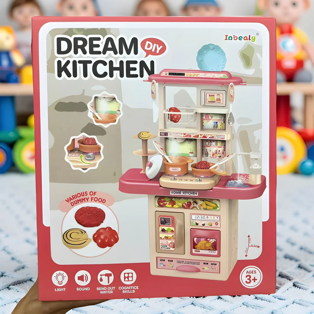 Kids Dream DIY Kitchen Playset | Pretend Cooking Kitchen Set with Lights, Sounds, Water Spray & Accessories.